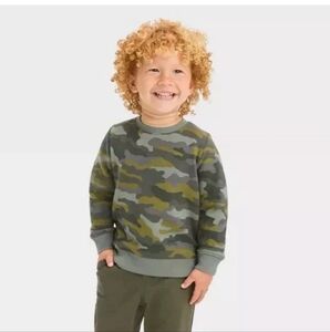 Toddler Boys Camo Fleece Sweatshirt - Black & Green Crewneck - Cat & Jack - 12M